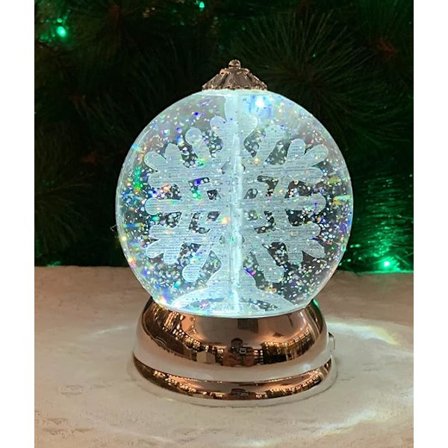 Joulukoriste valaistu lumipallo pyörivällä lumihiutaleella, paristokäyttöinen (ei sisälly pakkaukseen) - 6,5" K x 4,5" L x 4,5" S