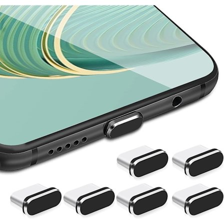 6 stk. C-port stik støvdæksel beskytter opladningsport beskytter USB C-port dæksel beskytter C-type metal støvtæt stik (sort)