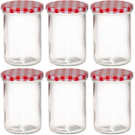 Marjukka Syltetøjsglas 440 ml 6-pak - Rød/hvid | KitchenOne
