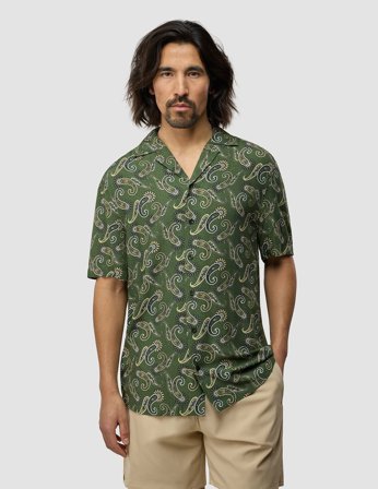 Shaping New Tomorrow - Breeze Bowling Short Sleeve Shirt - Green Paisley - Herre - Størrelse XL