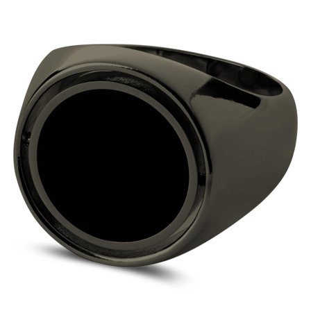 Makt | Rotating Gunmetal Black Stainless Steel And Black Onyx Signet Ring for Men - Signet rings