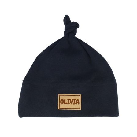 Babybugz - Svart cuff Beanie - Kids Baby One-knot Engraved Suede Patch Black Beanie @ Hatstore