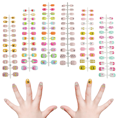 CDQ 6 sæt Børne Negle Børn Falske Negle Kort Cover Falske