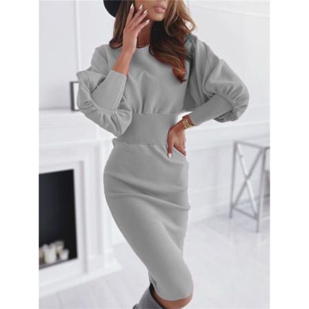 O-halsad Långärmad Pennklänning Dam Vinter Svart Rosa Bodycon