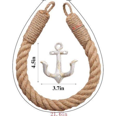 Nautisk toalettpapirholder, rustikk industriell veggmontert strandtema tauhåndkleholder med metallkroker for baderomsdekor (hvit)