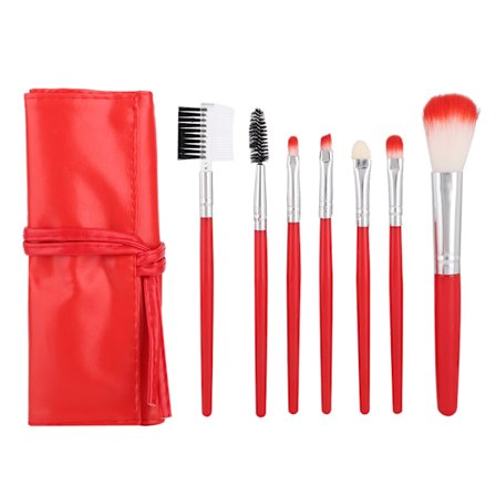 7 stk. bærbar makeup børste sæt skønhedsværktøj til begyndere med PU børste taske (rød)