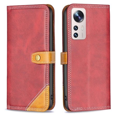 BINFEN tvåfärgat läder Xiaomi 12 Lite fodral - Röd