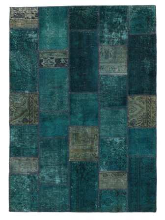 Handgeknüpft Patchwork 145X202 Vintage Persischer Wollteppich Schwarz/Dunkeltürkis Klein
