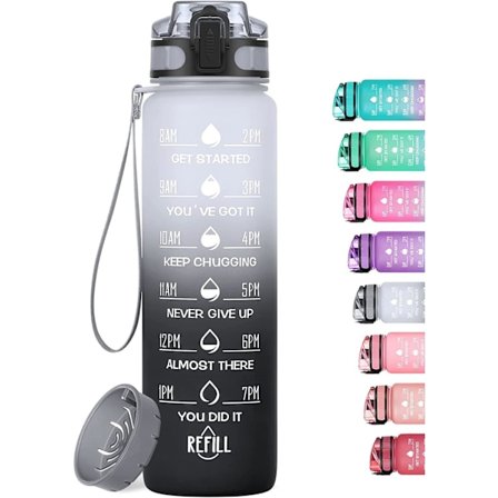 1000 ml motiverande vattenflaska med tidsmarkör, läckagesäker BPA-fri Tritan fruktsil dryckesflaska, idealisk för fitness, gym och utomhus