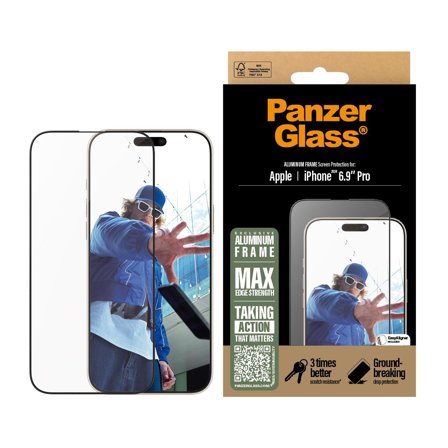 PanzerGlass Screen Protector Aluminium Frame iPhone 16 6.9Inch ProUltra Wide Fit