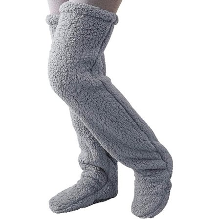Over Knee Fuzzy Sokker Vinter Fuzzy Lange Benvarmere Plysjtøfler Sokker Kvinner Jenter Jul Hjemmesokker, Grå