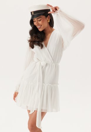 Bubbleroom Occasion - Frill Balloon Sleeve Dress - White - Kläder