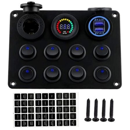 Vippekontaktpanel 12-24V Dobbelt USB-opladerstik med LED Voltmeter Vippekontaktpanel til Bil Båd