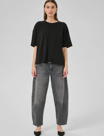 My Essential Wardrobe Hellemw Emb Boxy Tee - Black - XL/XXL