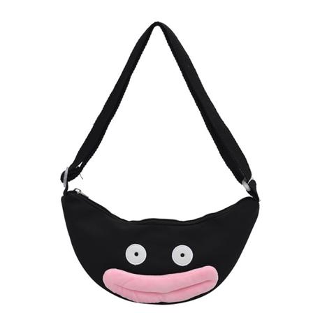 Kreativ och ny korvmun bröstväska tecknad ful och söt personlighet kontrastfärg crossbody midjeväska daglig matchning svart