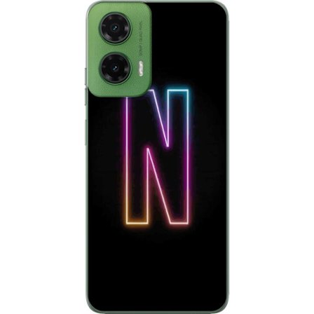 Kompatibel Mobilcover til Motorola Motorola Moto G35 Minimalistisk neonbogstav N i farveskiftende lys mod sort baggrund