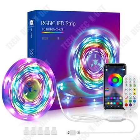 LED RGBIC-ljusremsa - TD - 2m - Fjärrkontroll - Silikon - Flerfärgad