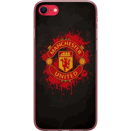 Kompatibelt Mobildeksel til Apple Apple iPhone SE (2022) Manchester United logo i rød og gul farge med røff sportslig bakgrunn