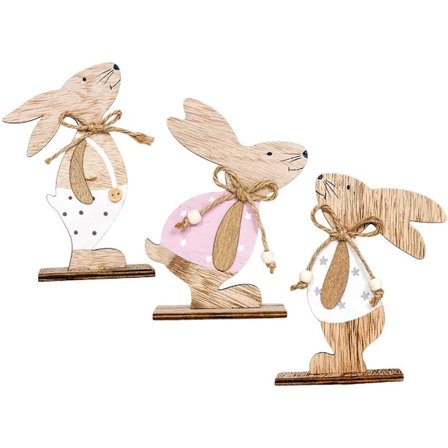 3 stk Vintage Tretre Kanin Dekorativ Dekorativ C