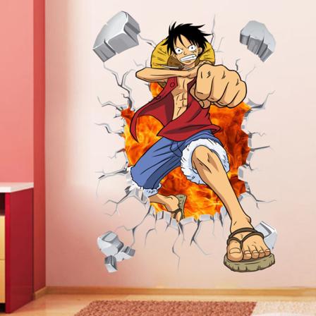 3D One Piece Luffy itseliimautuvat seinätarrat pojan makuuhuoneen graff