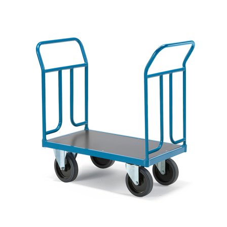 Platform trolley TRANSFER, 2 steel ends, 900x500 mm, elastic rubber, with brakes