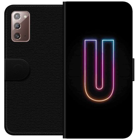 Kompatibel Tegnebogsetui til Samsung Samsung Galaxy Note20 Minimalistisk neonbogstav U i farverig lyseffekt mod sort baggrund