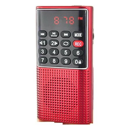Liten bärbar radio, uppladdningsbar bärbar radio med inspelningsfunktion, stödjer MP3/TF/AUX (röd)