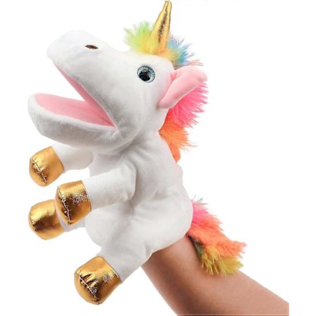 Plush Unicorn Hånddukke med Åben Bevægelig Mund til Fantasifuld Leg, Rollespil, Interaktivt Legetøj til Fortælling, Dukketeater, Fødselsdag