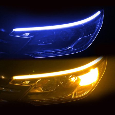 Auton ajovalonauhavalo 60cm Kaksivärinen auton käynnissä oleva suuntavilkun LED-ajovalonauhaputkivalo 60cm/23.6in Jäänsininen ja keltainen
