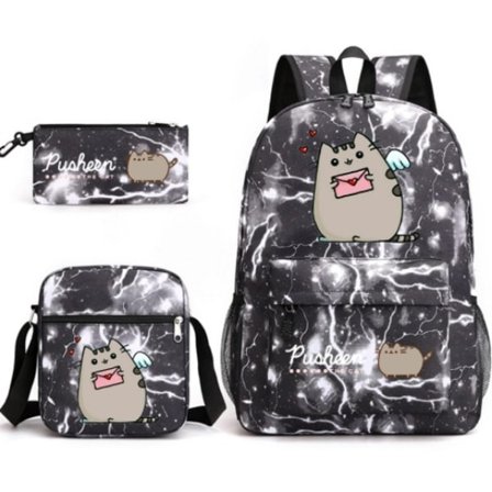 Pusheen 3-delars Set Ryggsäck Mochila Barn Väskor med Kapacitet