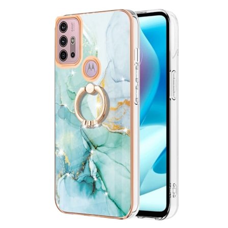 Marble Patterned Suojakuori With Ring Holder For Motorola Moto G20 / G30 / G10 - Vihreä Marble Haze