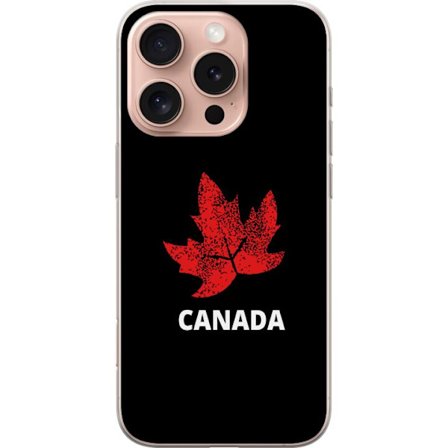 Kompatibelt Mobildeksel til Apple Apple iPhone 16 Pro Grafisk lønnebladsymbol i rødt mot svart bakgrunn med tydelig kanadisk referanse og minimalist