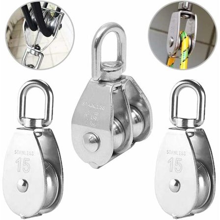 3PCS rustfritt stål dobbel trinse svingbar dobbel trinse, løftetrinse lastevalse, rustfritt stål trinse, enkel blokk trinse, rustfritt stål enkel 