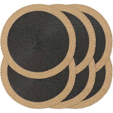 Pyöreät punotut tabletit, 6 kpl, pöytätabletit, 38 cm, pestävät, lämmönkestävät ruokapöydälle, liukumattomat sisä- ja ulkokäyttöön (B