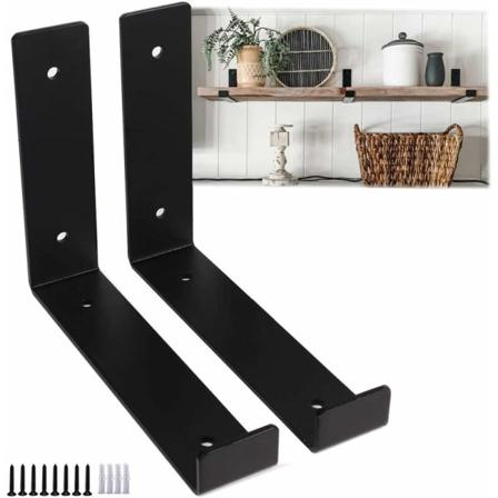 2 stk Hyllebraketter Svart 25cm - Heavy Duty Vegggarasje Brakett Industriell Flytende Brakett, DIY Møbler Metall Veggdekor, Festebrakett
