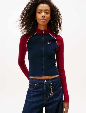 Tommy Jeans Tjw Colorblock Zip Thru Cardigan - Navy - S
