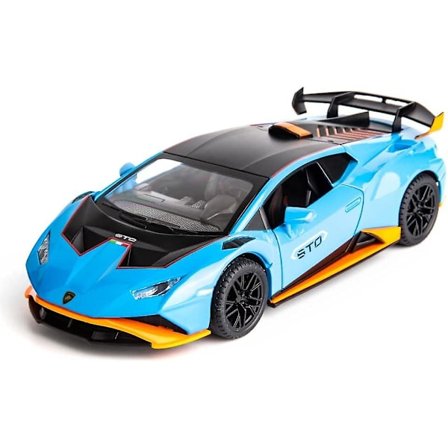Modelbil 1/24 skala kompatibel med Lamborghini Huracan Sto Die-cast legetøjsbil med lys og lyd Legetøjsbildør kan åbnes (blå)