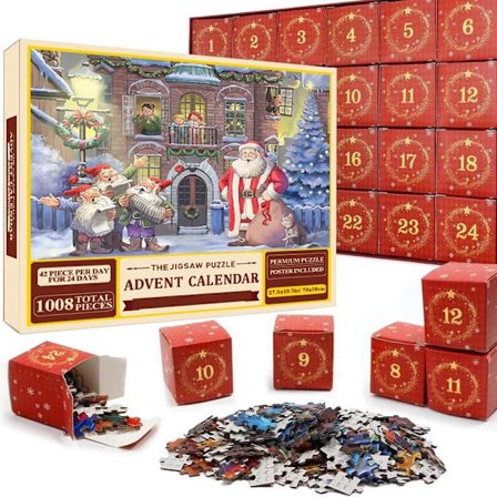 2025 Julnedräkningskalender Pussel, 1008 bitar, 24-dagars Julnedräkningskalender Pussel - Perfekt