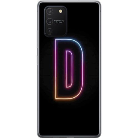 Kompatibel Mobilcover til Samsung Samsung Galaxy S10 Lite Minimalistisk neonbogstav D i farveskiftende lys mod sort baggrund i moderne digital design