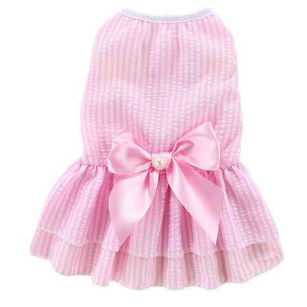 Pink S Stribet Hundekjole Komfortabel Moderigtig Hvalpe Sløjfe Kjole til Sommer Fødselsdag Bryllup Fotooptagelse