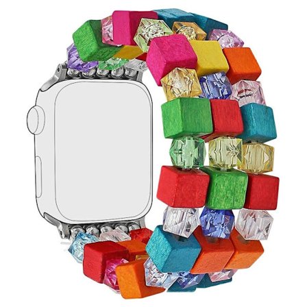 Bracelet Watch Strap Apple Watch Series 41mm - 40mm - 38mm Wood Resin Beads Wrist Band - Brown / Grey