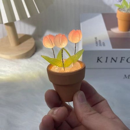 DIY tulppaaniruukku yövalo pöytävalaisin PINK 3 TULIP FLOWER 3