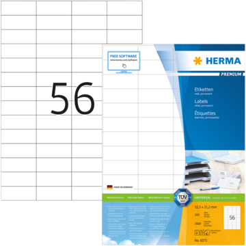 Etikett Herma 52,5x21,2mm hvit
