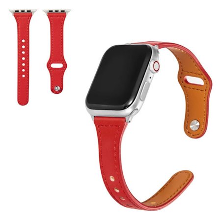 Apple Watch Series 6 / 5 44mm button snap genuine leather watch band - Red