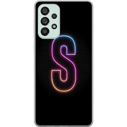 Kompatibel Mobilcover til Samsung Samsung Galaxy A73 5G Neonbogstav S i lyserød og blå toner mod en mørk baggrund, stilfuld bogstavkunst med retro-