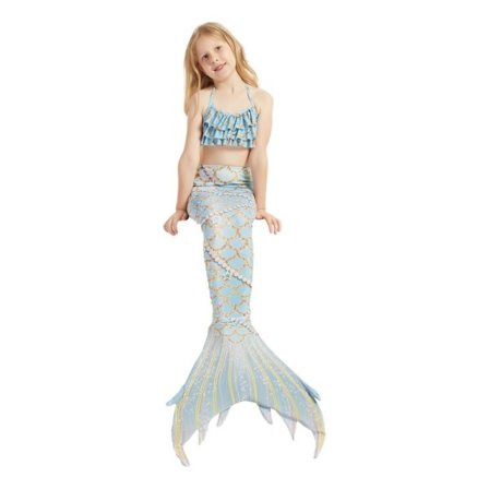 Havfruehale Badetøj til Piger Svømning 3-Delt Havfrue Prinsesse Badedragt blå[GKS]