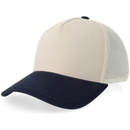 Equip - Beige trucker Keps - Beige/Navy Canvas A-frame Trucker @ Hatstore