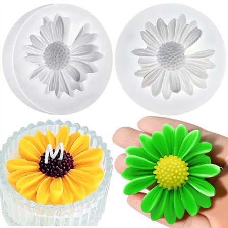 Daisy Blomst Lysform Sæt 2 Stk, 3D Silikone til Lys Voks Resin, Fondant Chokolade Kage Dekoration, Polymer Ler Gips DIY Cr