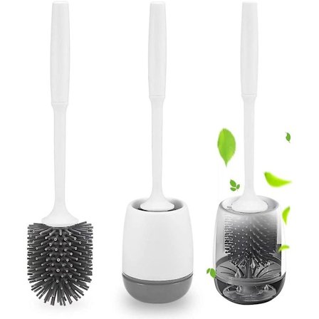 Toiletbørste med Holder Væghængt Stående Silikon Toiletbørste Sæt Langt Håndtag Toiletbørste