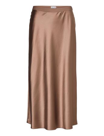 Hana Satin Skirt Knælang Nederdel Brun Ahlvar Gallery